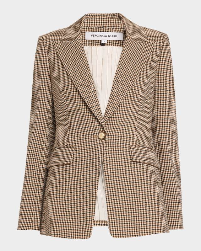 Livvy Single-Button Houndstooth Dickey Jacket